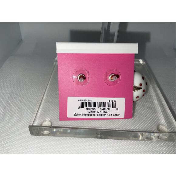 NWT Betsey Johnson Large White Strawberry Red Crystal Faux Pearl Earrings NEW - Picture 4 of 6